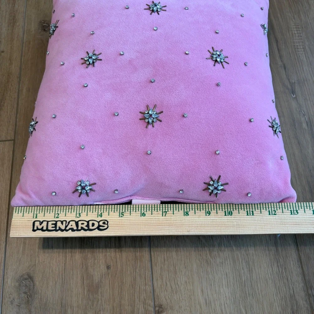 Y2K Juicy Couture Pink Velour Rhinestone Starburst Decorative Throw Pillow 12x12